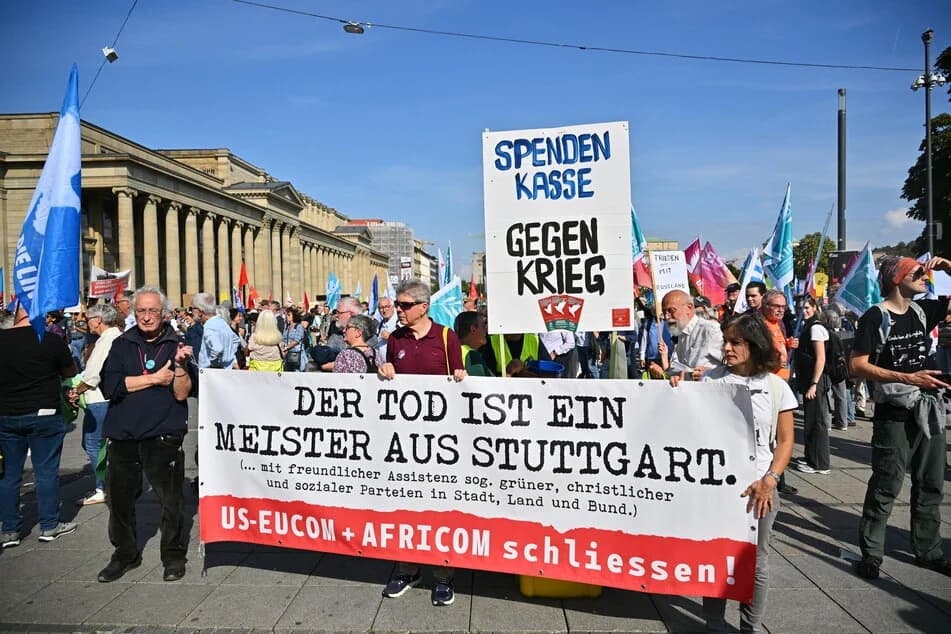 Thousands rally in Stuttgart against military policies