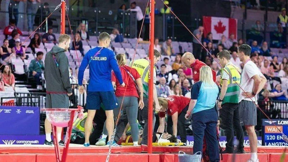 England player injures neck in gymnastics