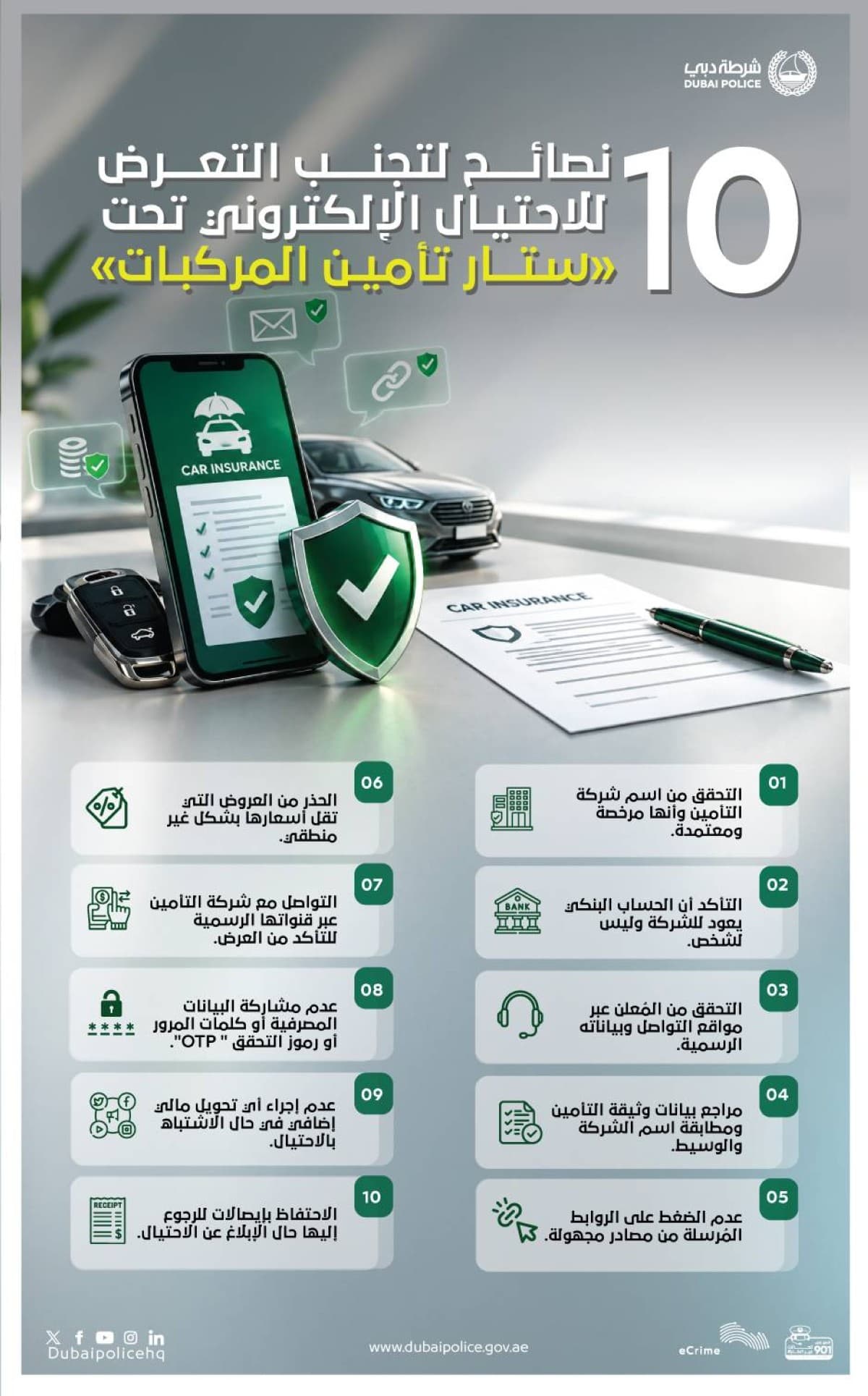 Dubai Police: 10 Tips to Prevent Online Vehicle Insurance Fraud