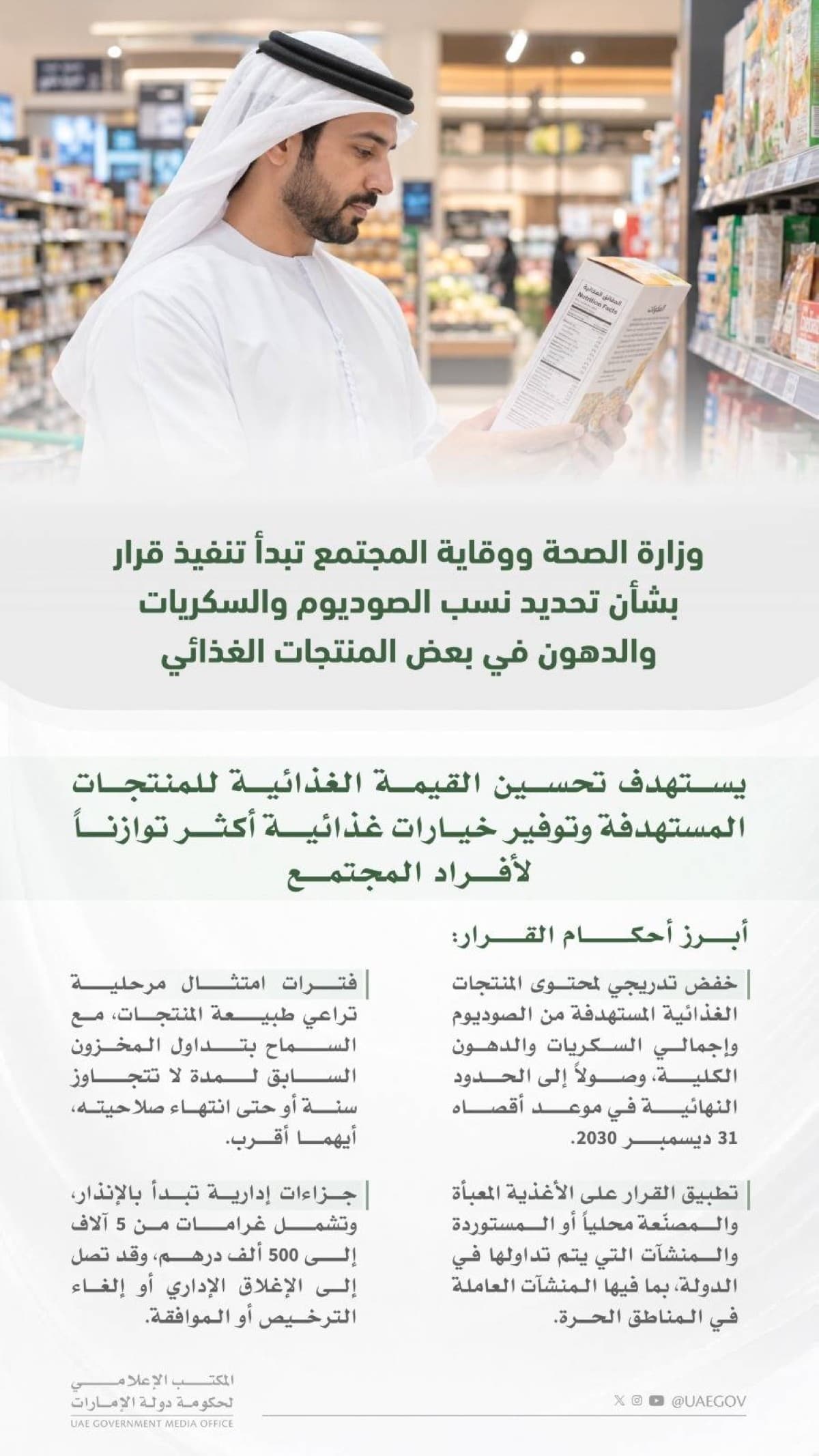 وزارة الصحة تطلق قرار تحديد نسب الصوديوم والسكريات