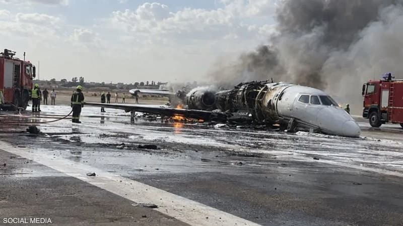 حريق في طائرة خاصة بمصراتة واغلاق المجال الجوي