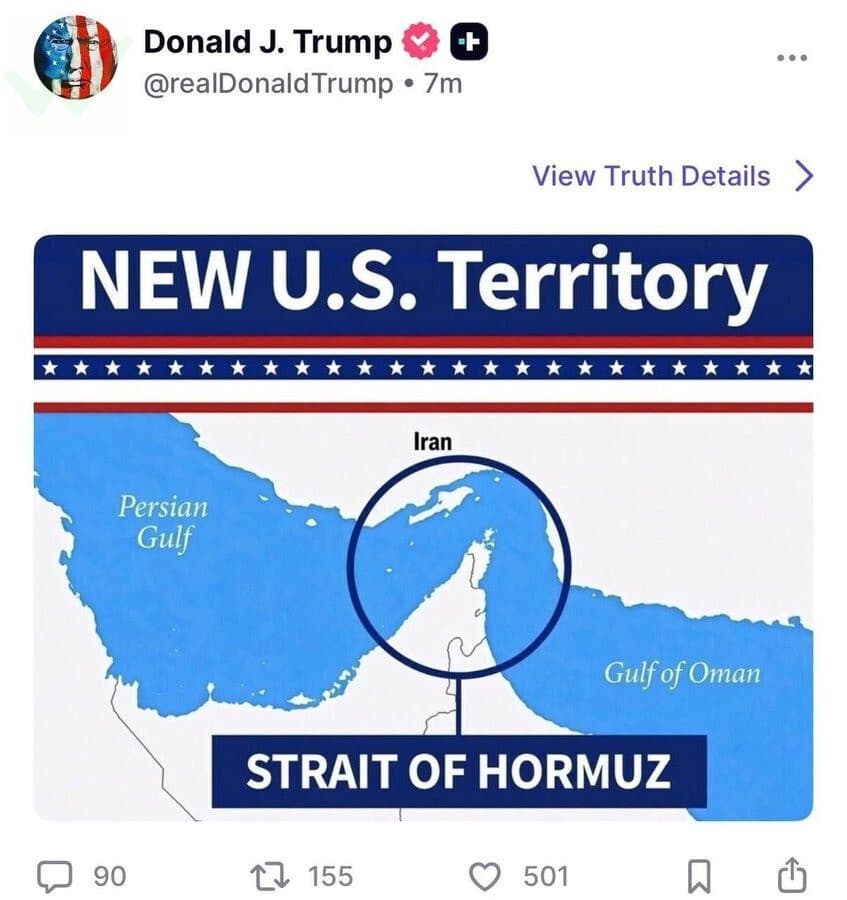 Trump calls Strait of Hormuz new American land