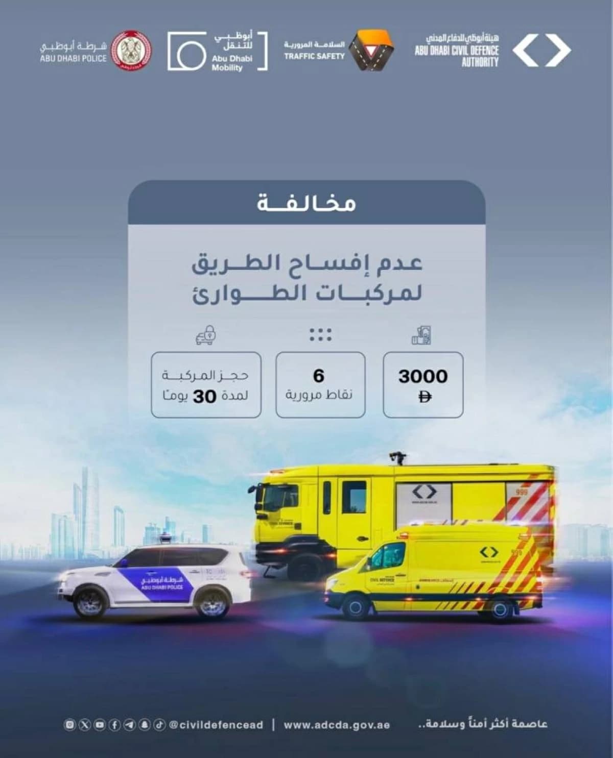 غرامة 3000 درهم لعدم إفساح الطريق للطوارئ