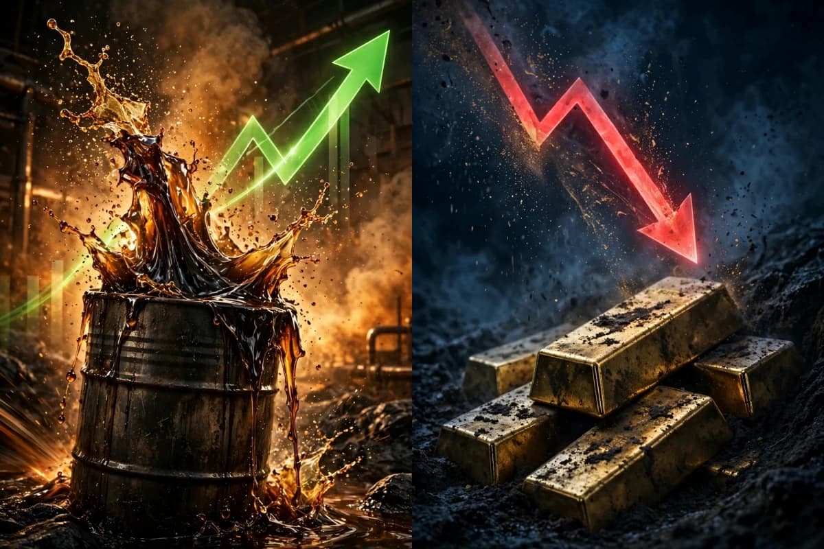 Oil spikes as gold dips after barrel fire