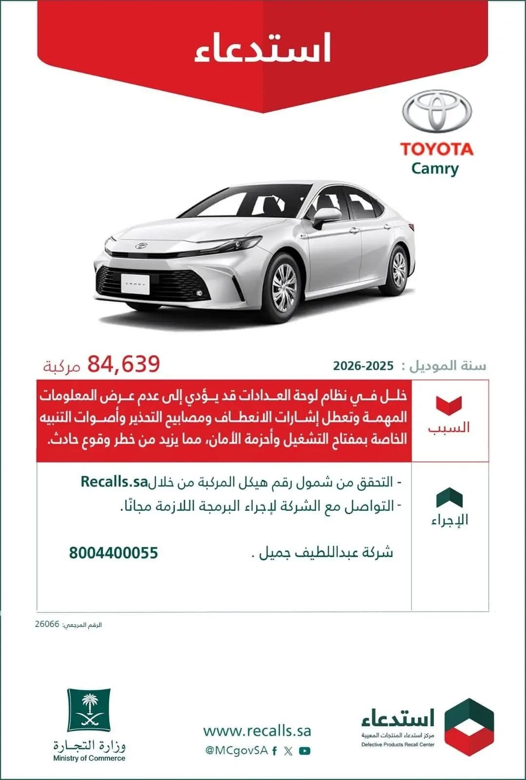 Over 84,000 Toyota Camry Recalled