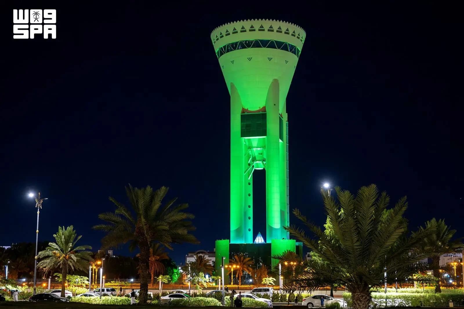 Tabuk buildings marked with green for Saudi National Day
