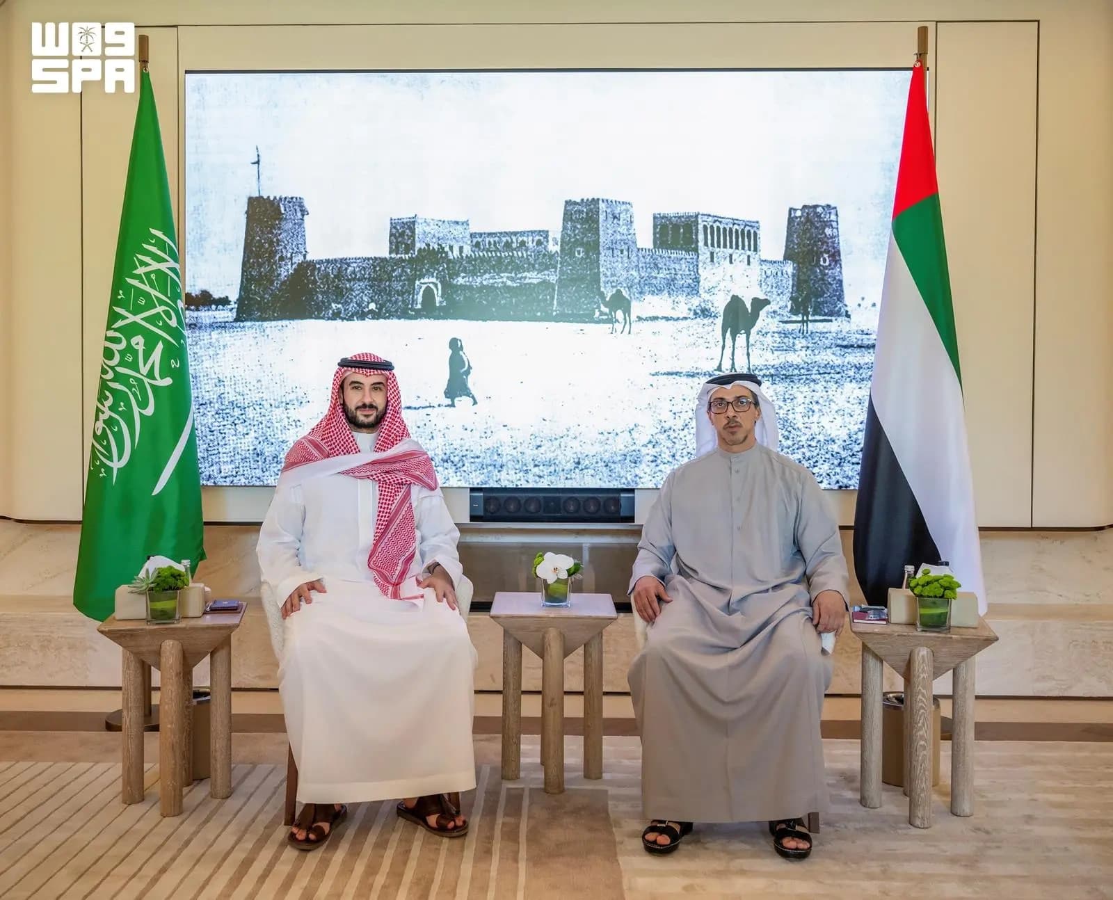 Khalid bin Salman discusses with UAE Deputy Crown Prince