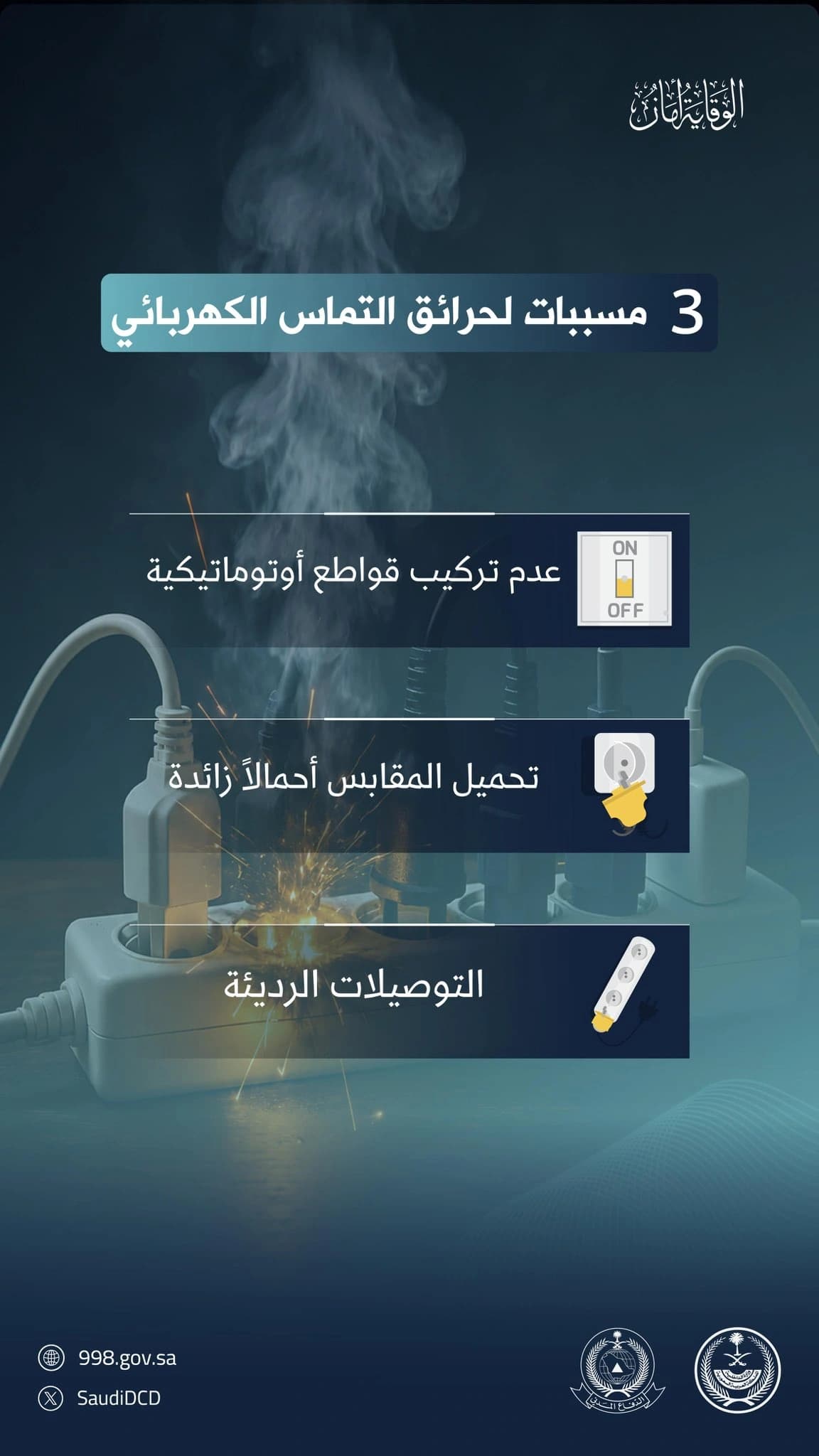 الدفاع المدني يوضح أسباب حرائق الكهرباء