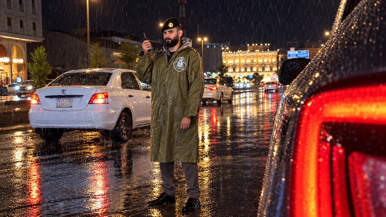 Traffic police efforts during rain in the Grand Holy Capital