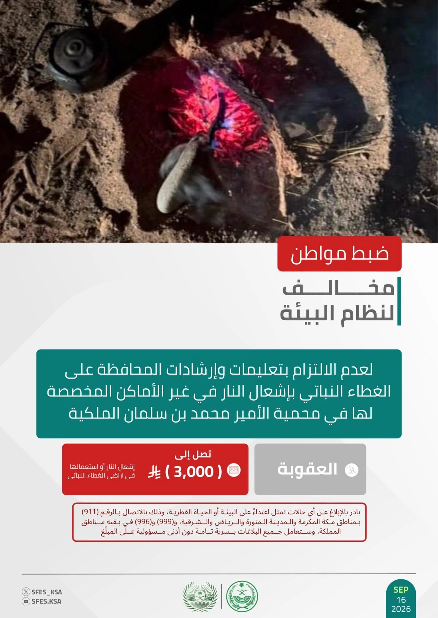 ضبط شخص لإشعاله النار بمحمية الأمير محمد بن سلمان