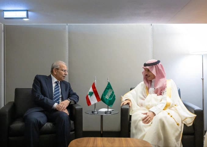 Faisal bin Farhan and Nawal Salam discuss Saudi-Lebanese Committee
