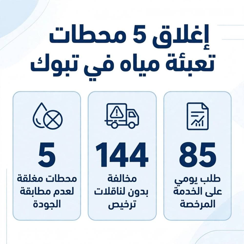 إغلاق 5 محطات مياه في تبوك ومخالفة ناقلات