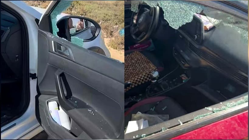 Sfax car windows broken at Shafar beach