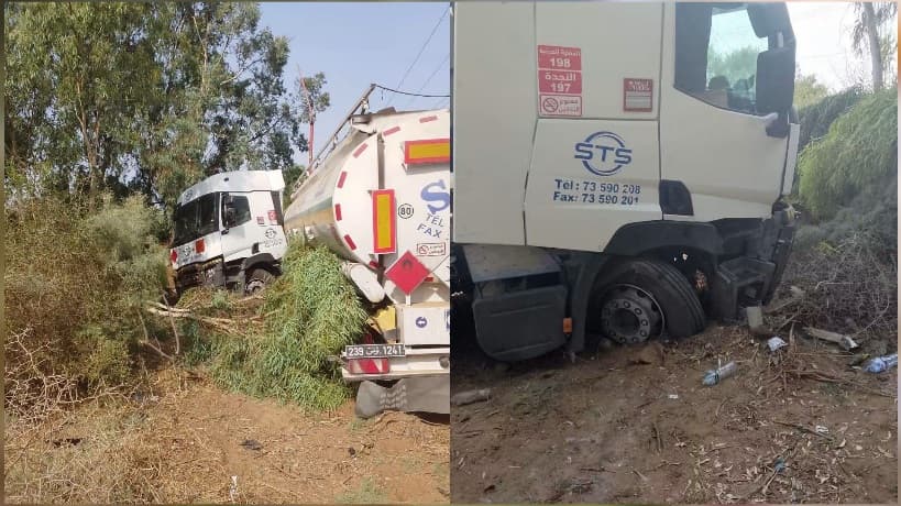 Heavy Fuel Truck Overturns After Tire Explosion