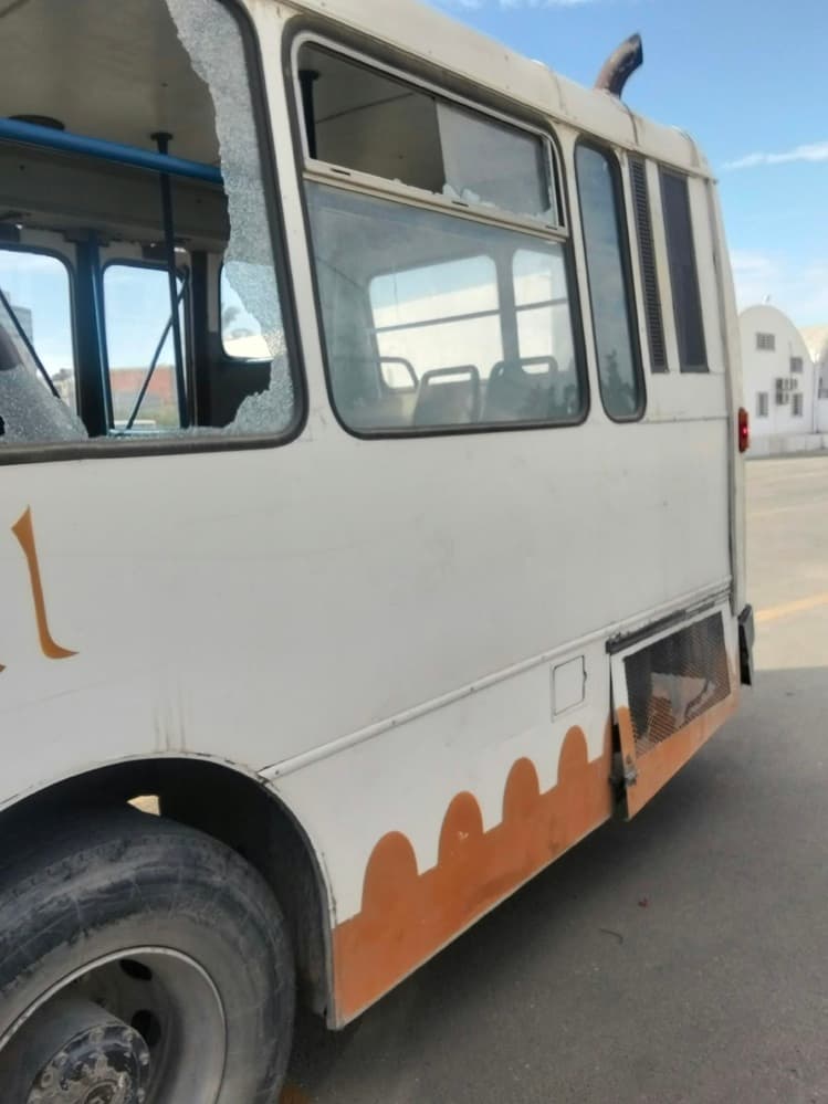 Kairouan bus windshield damaged by stones