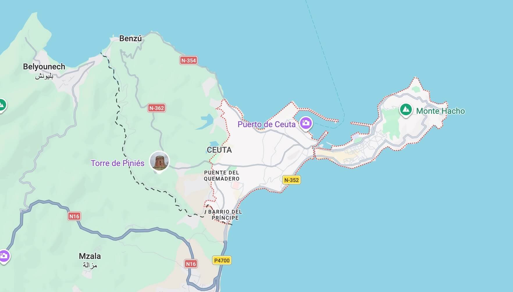 Google Maps shows disputed borders in Ceuta and Melilla