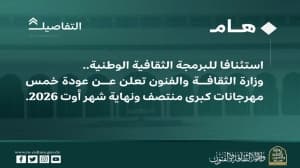 استئناف الفعاليات الثقافية في خمسة مهرجانات