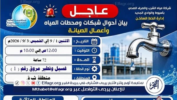 East Assiut faces 3-day water shortage