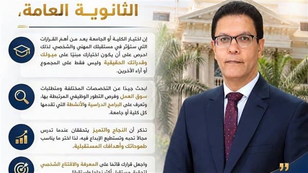 رئيس جامعة بنها ينصح طلاب الثانوية بالتنويع