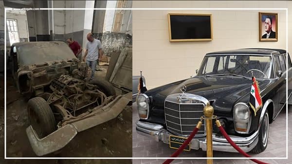 صور أولى لبقايا سيارة جمال عبد الناصر بعد تفكيكها