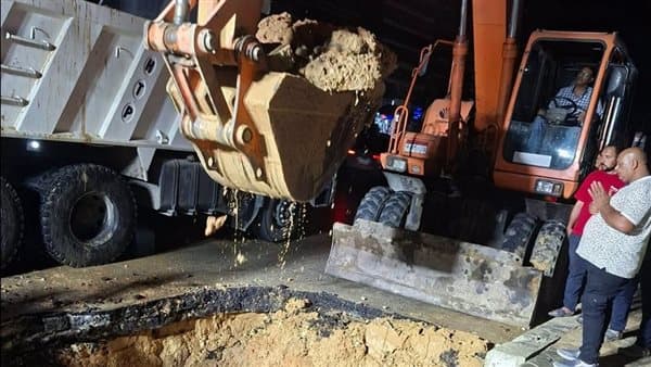 Six photos of water line incident at Al-Shams Club causing outages