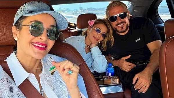 Asala and family greet at Damascus Airport