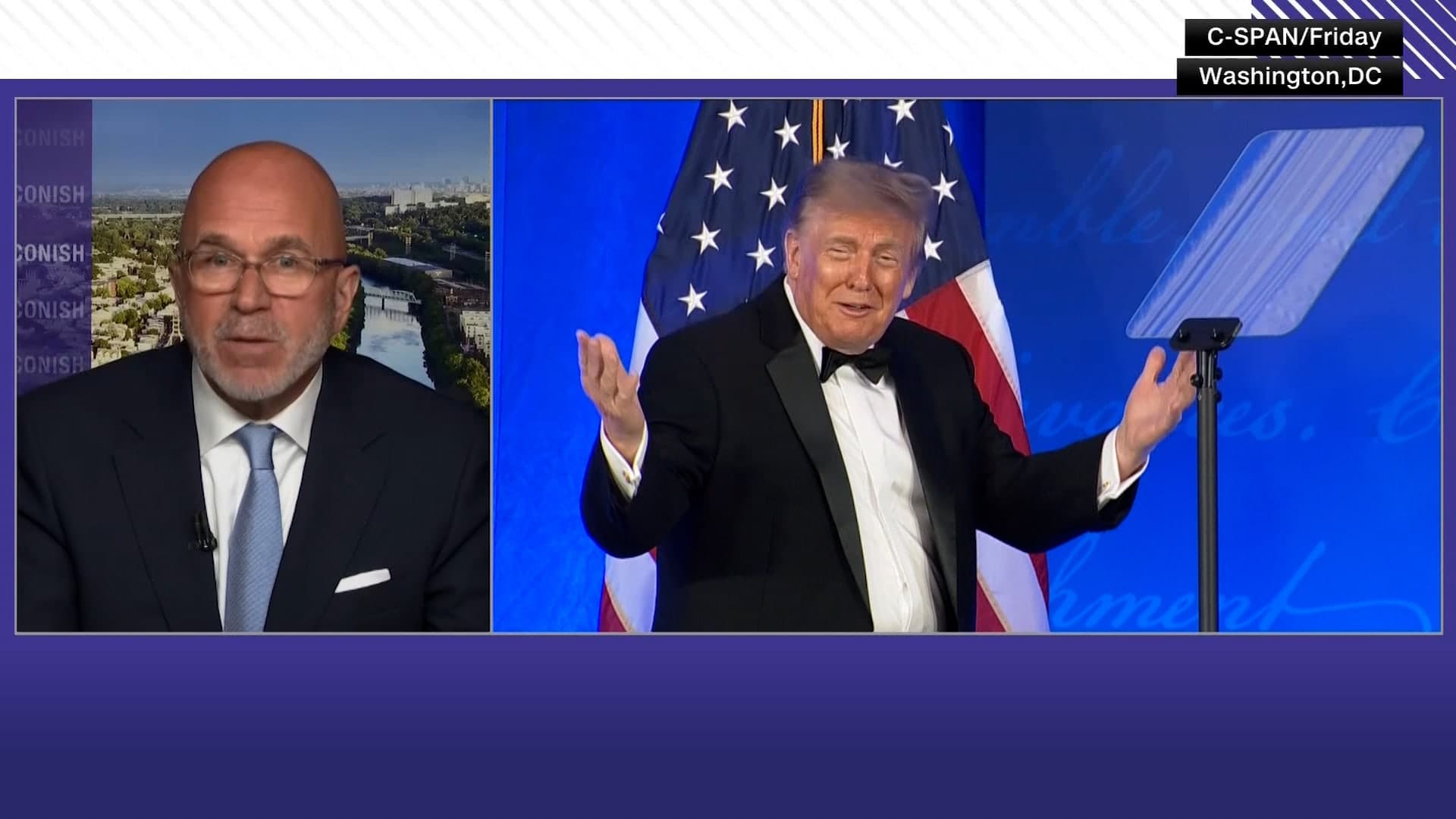 Trump laughs and shakes hands amid $20B lawsuit