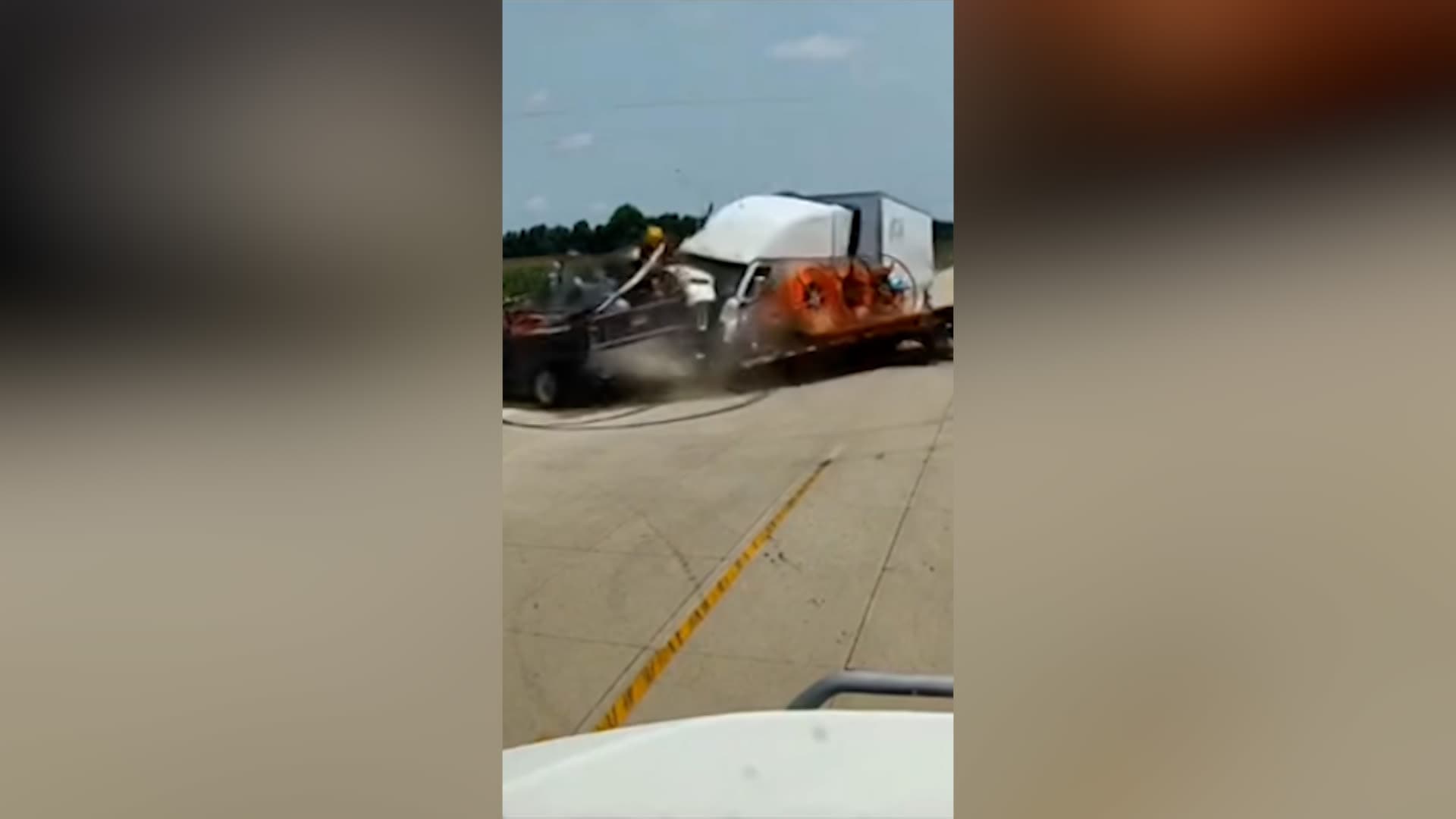 Dashboard footage shows truck crash