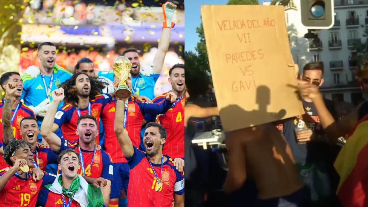 Spain fans mock Argentina with Gavi banner