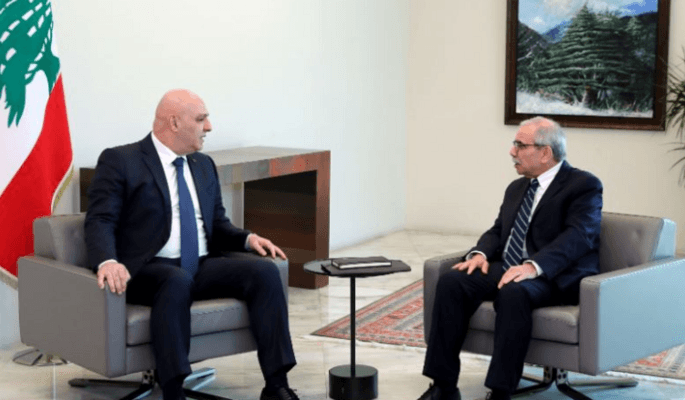 Joseph Aoun and Nohad Mashnouq meet at Baabda