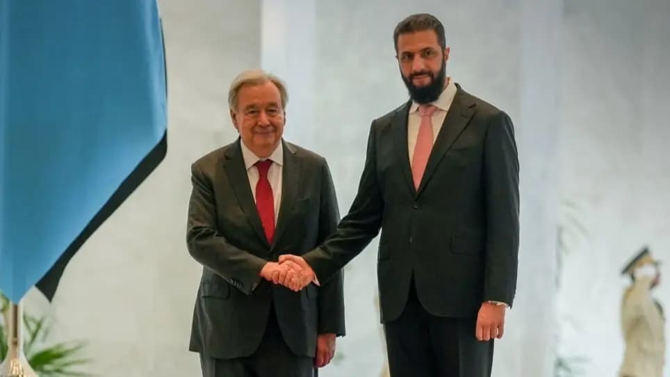 Shara' Hosts Guterres as UN Urges Syria Support