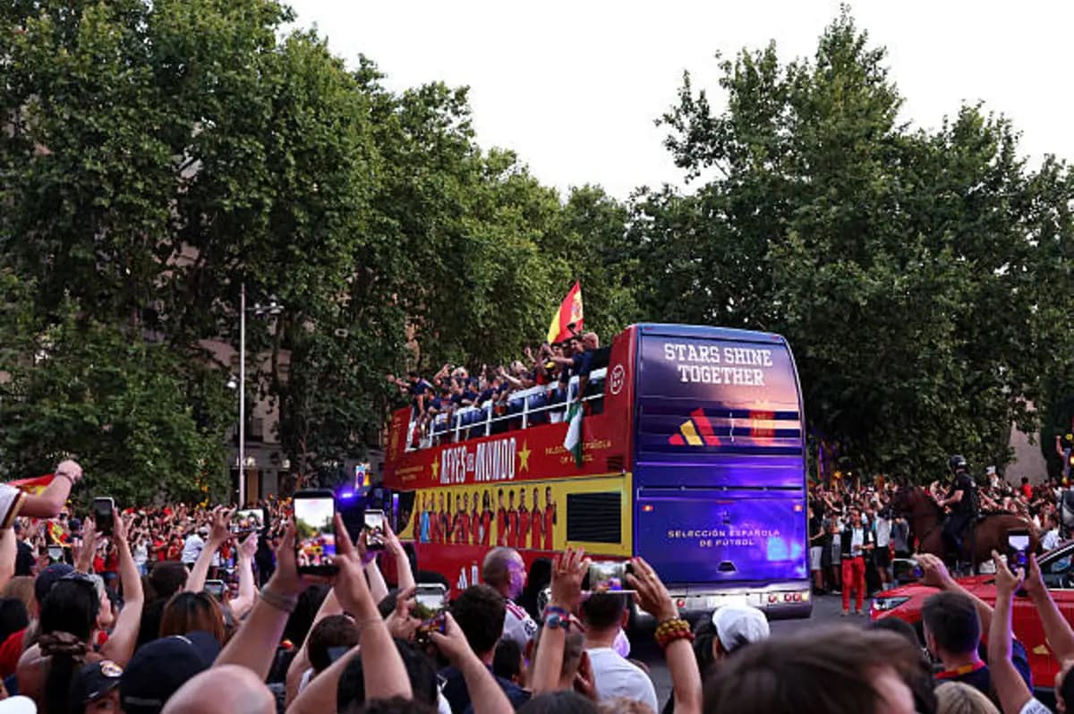 Spain's team celebrates World Cup fans